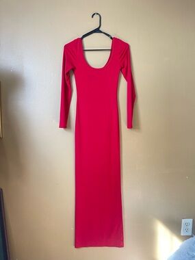 Forever 21 Fitted Red Long-Sleeve Maxi Dress